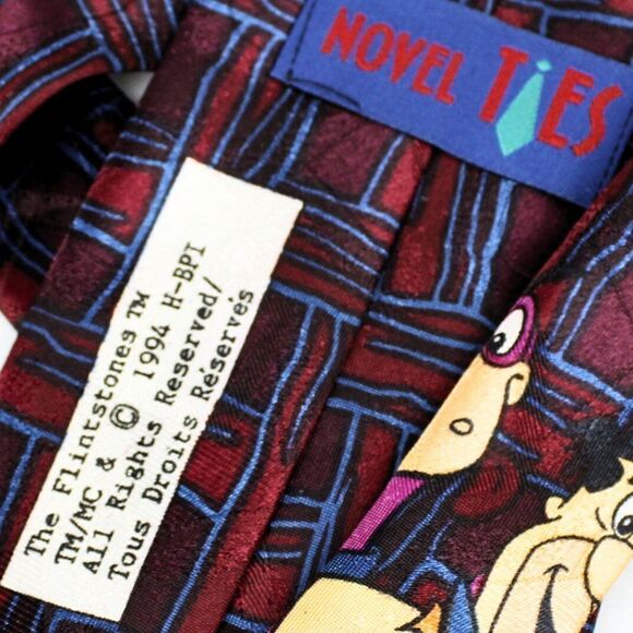 Vintage The Flintstones Tie-Novel Neck Tie 1994 Fred & Dino Red 59" Long Men's - Picture 5 of 5